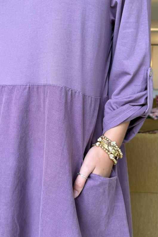 Made in Italy Cooper Needlecord Cocoon Dress Dewberry